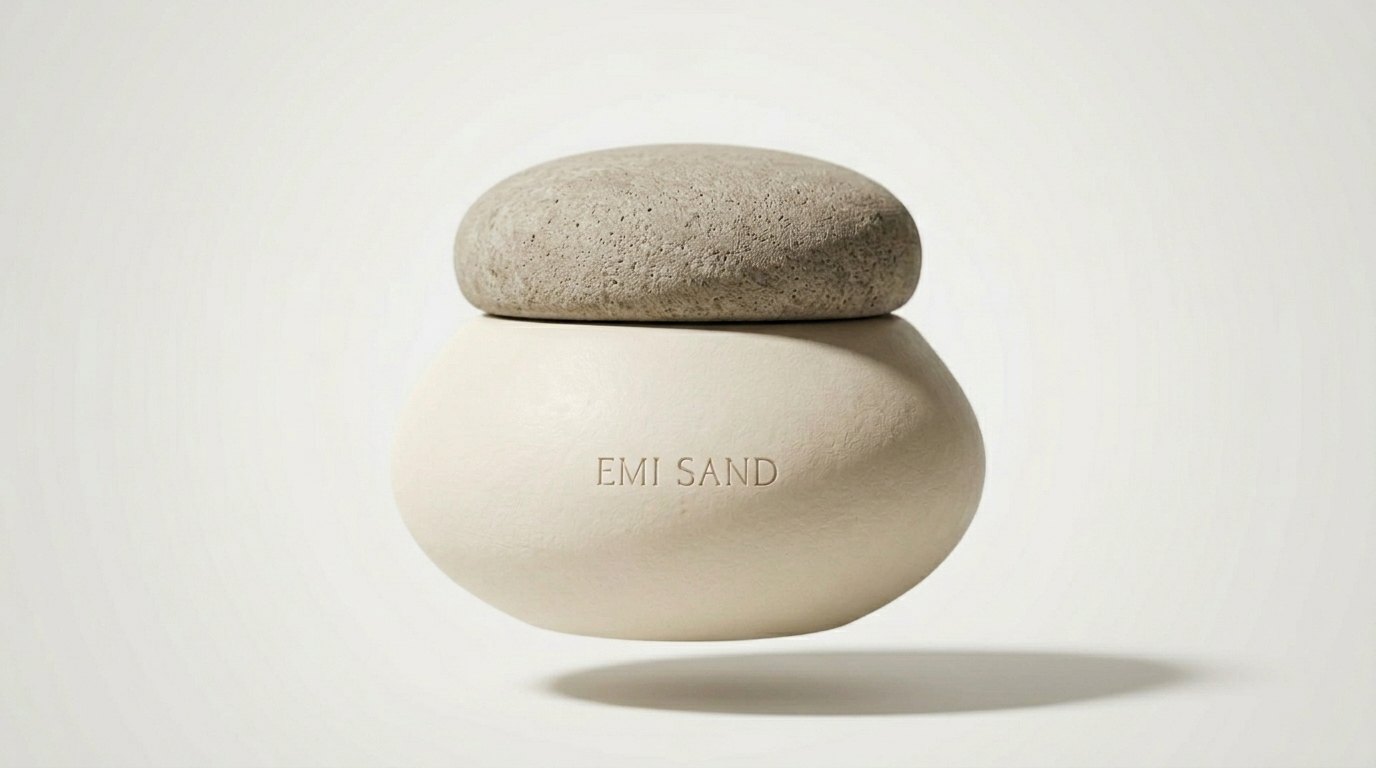 Stone-topped ceramic jar for the Emi Sand beauty brand